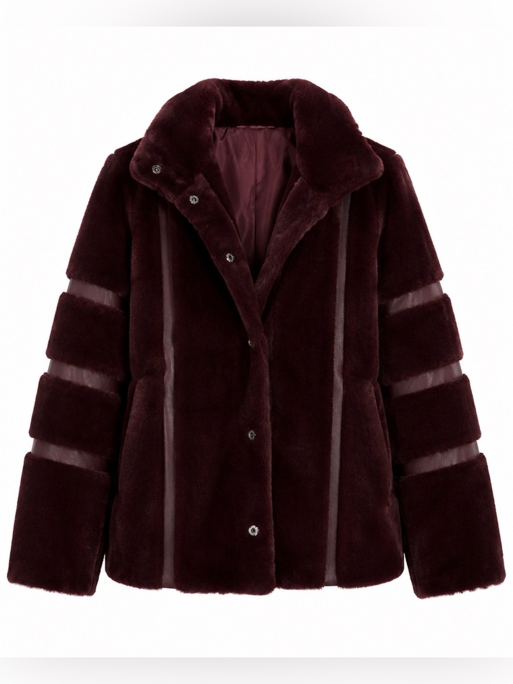 Women's Faux Fur Jacket - Deep Burgundy XS